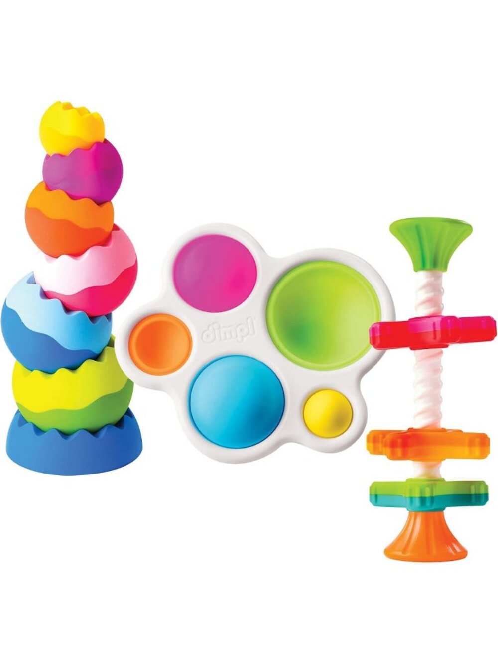 9-Piece Stacking & Spinning Toy Bundle - Baby Activity Set with Popper & Dimpl